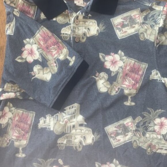 Vintage Paradise Blue Hawaiian Style Men's XL Car Theme Polo Shirt Size M - Picture 1 of 7